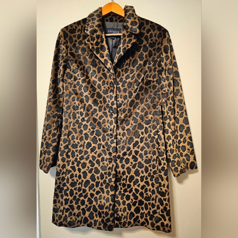 Express Leopard Animal Print Coat Jacket Vintage - Size 13/14 (XL) - EUC